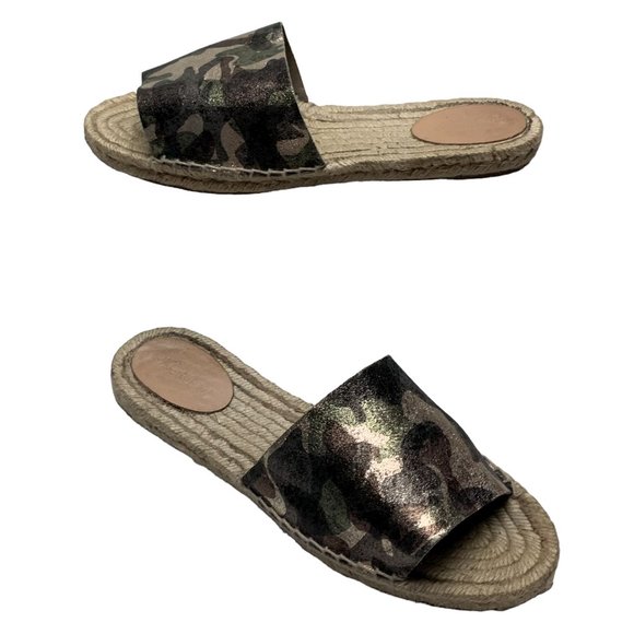 J. CREW Valencia Camouflage Leather Espadrille Slide Sandals - Picture 4 of 9
